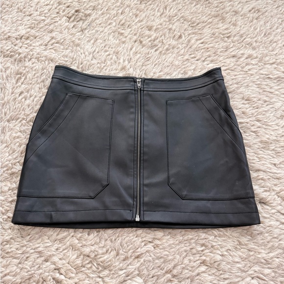 Free People Black Faux Leather Front-Zip Mini Skirt - Picture 2 of 5